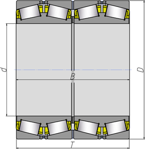 Подшипники роликовые радиально-упорные с коническими роликами четырехрядные 1